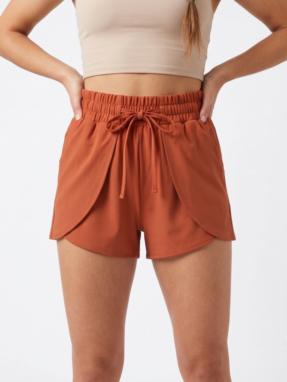 *Sincerely Jules Rust Orange Athletic Shorts Tulip Overlay Drawstring Short